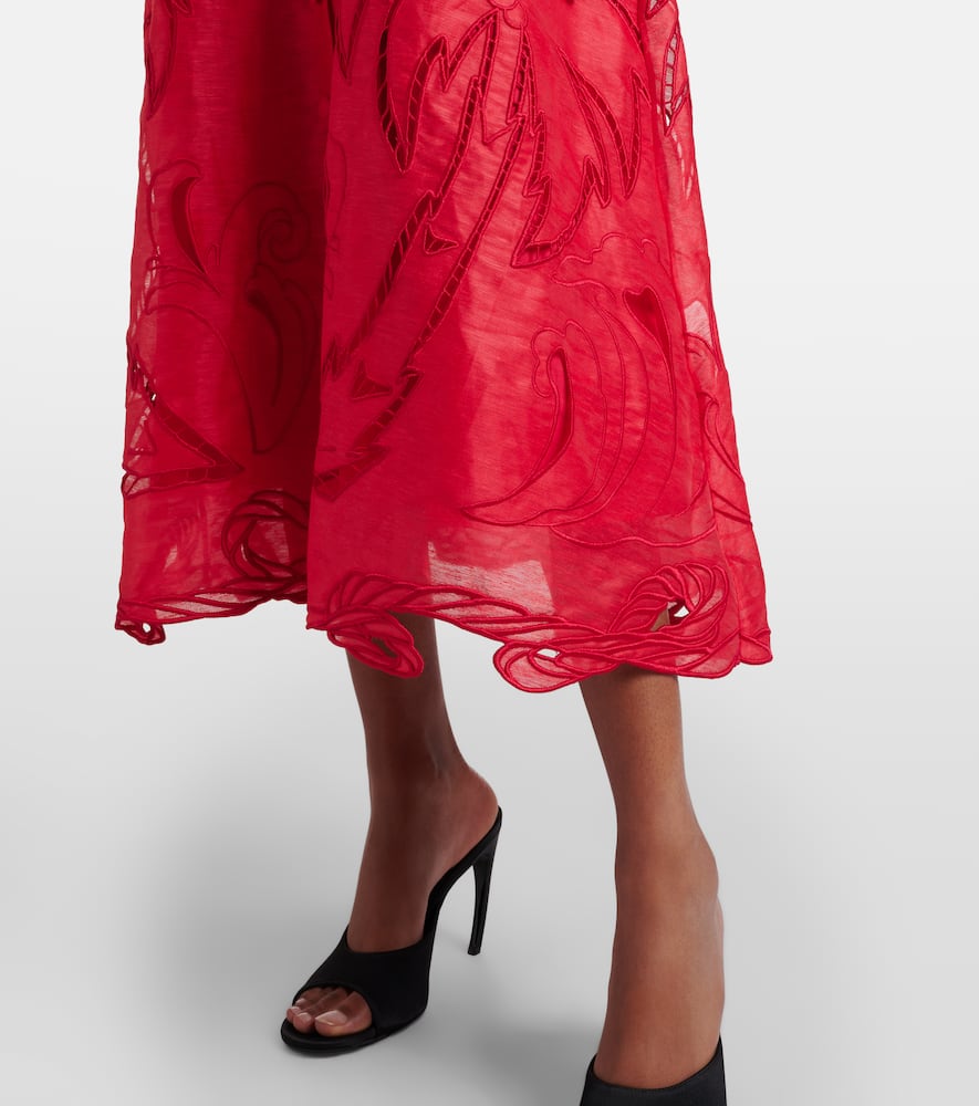 Leo Lin Aubrey Linen-blend Canvas Midi Dress In Red