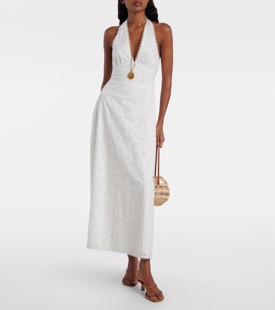 Posse Salma embroidered halterneck cotton midi dress