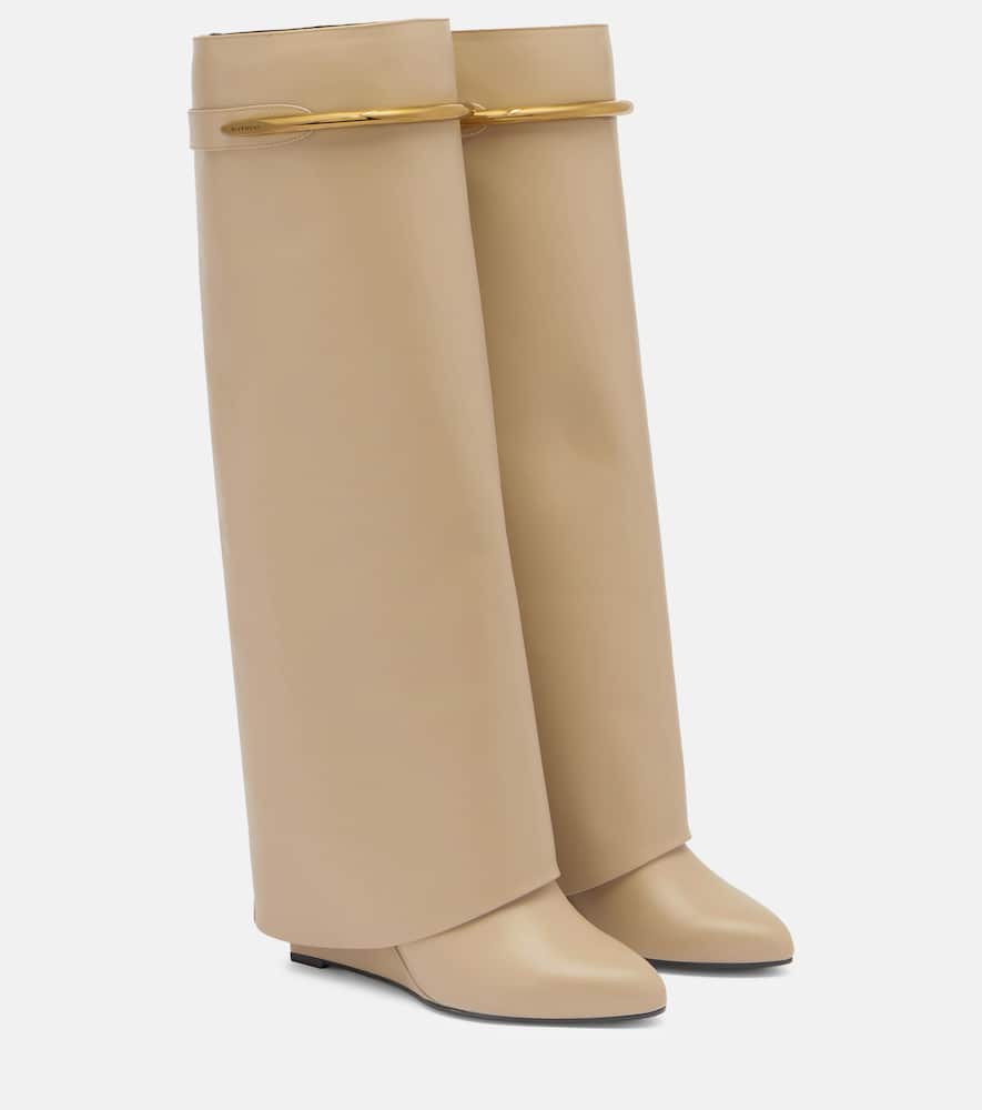Givenchy Shark 95 Leather Knee-high Boots In Sand