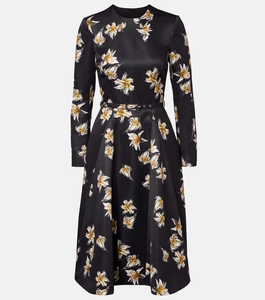Emilia Wickstead Uccellina Floral Duchess Satin Midi Dress In Black