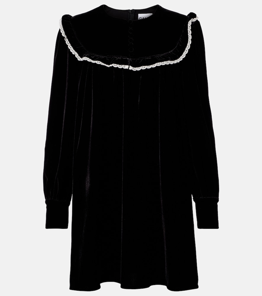 Ganni Lace Trimmed Velvet Minidress