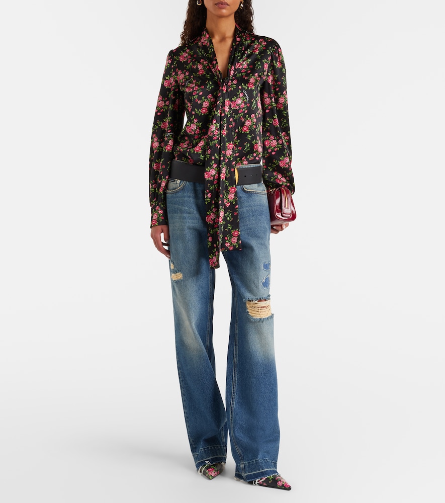 Dolce&Gabbana Lollo 60 Floral Leather Slingback Pumps