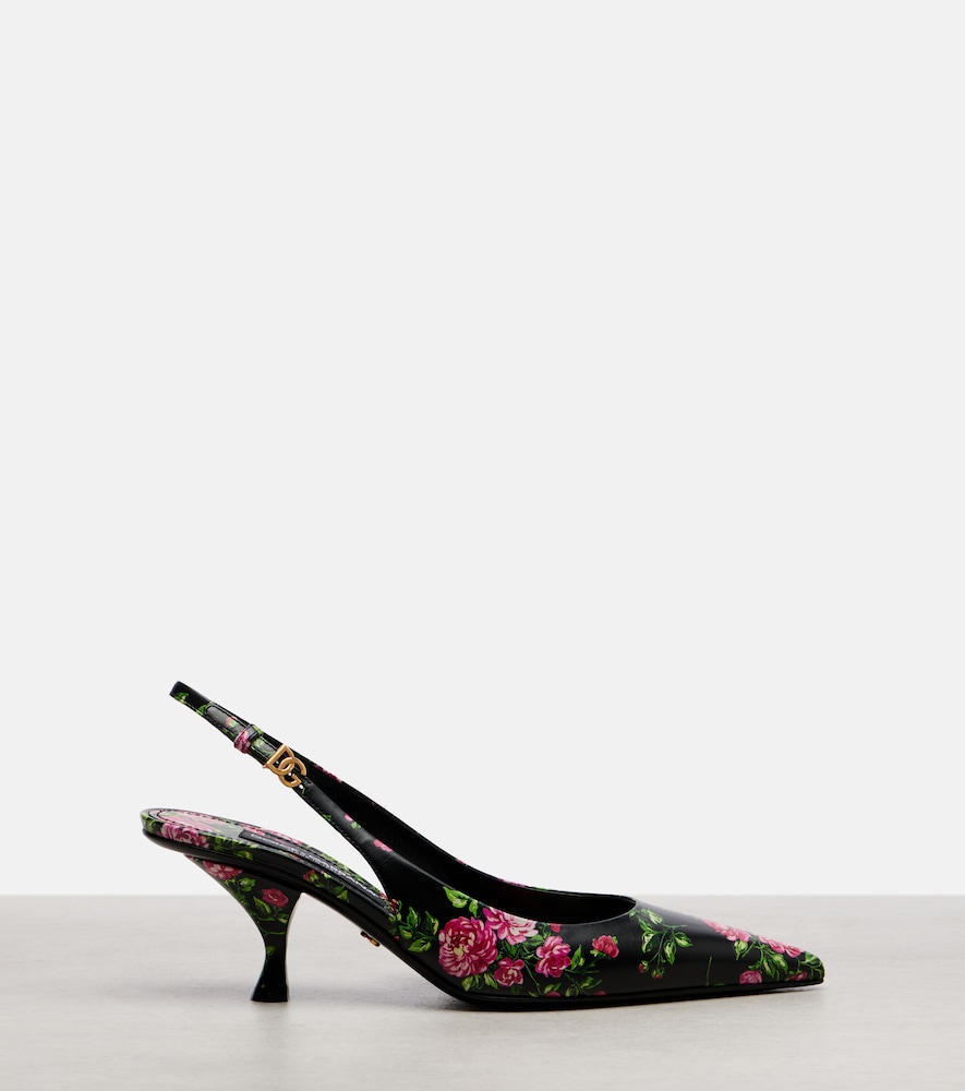  Dolce&gabbana Dolce&gabbana Lollo 60 Floral Leather Slingback Pumps 
