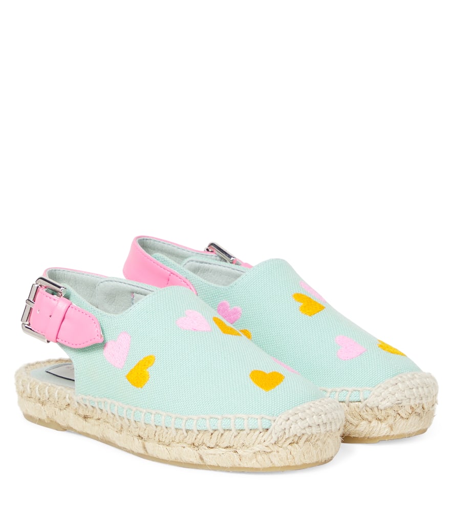 Stella Mccartney Kids' Embroidered Canvas Slingback Mules In Green