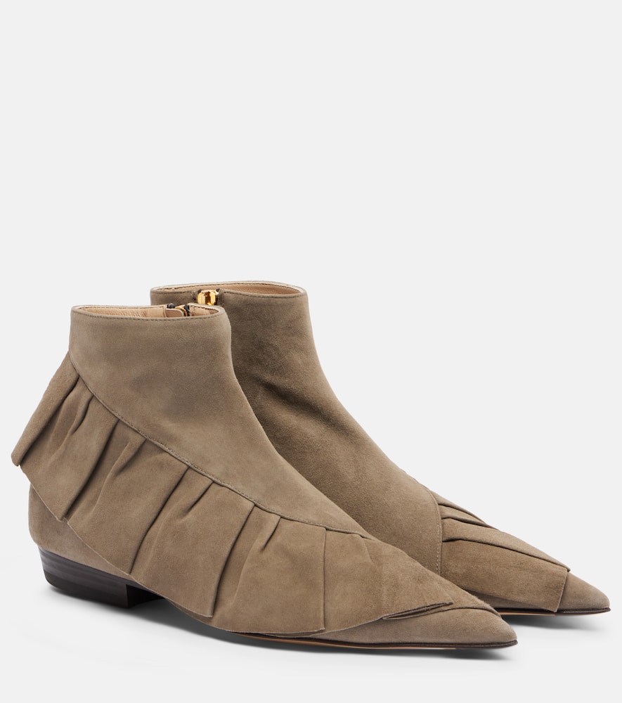 Jw Anderson Ruffled Suede Ankle Boots In Brown