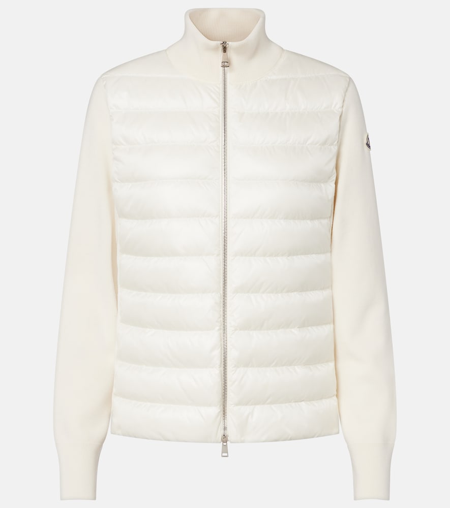 Moncler Down-paneled Virgin Wool Cardigan In White