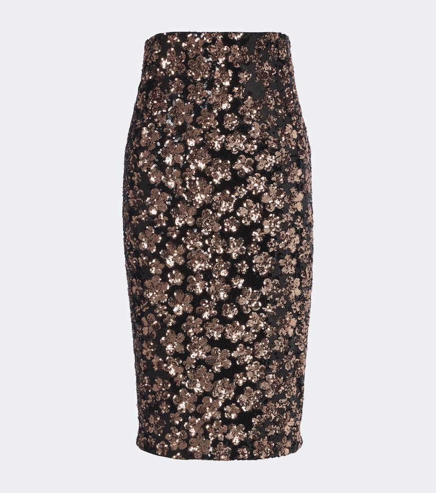 Max Mara Floral Sequined Midi Skirt In Brown