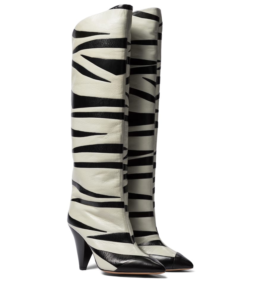 ISABEL MARANT LARZEE ZEBRA-APPLIQUÉ LEATHER KNEE-HIGH BOOTS