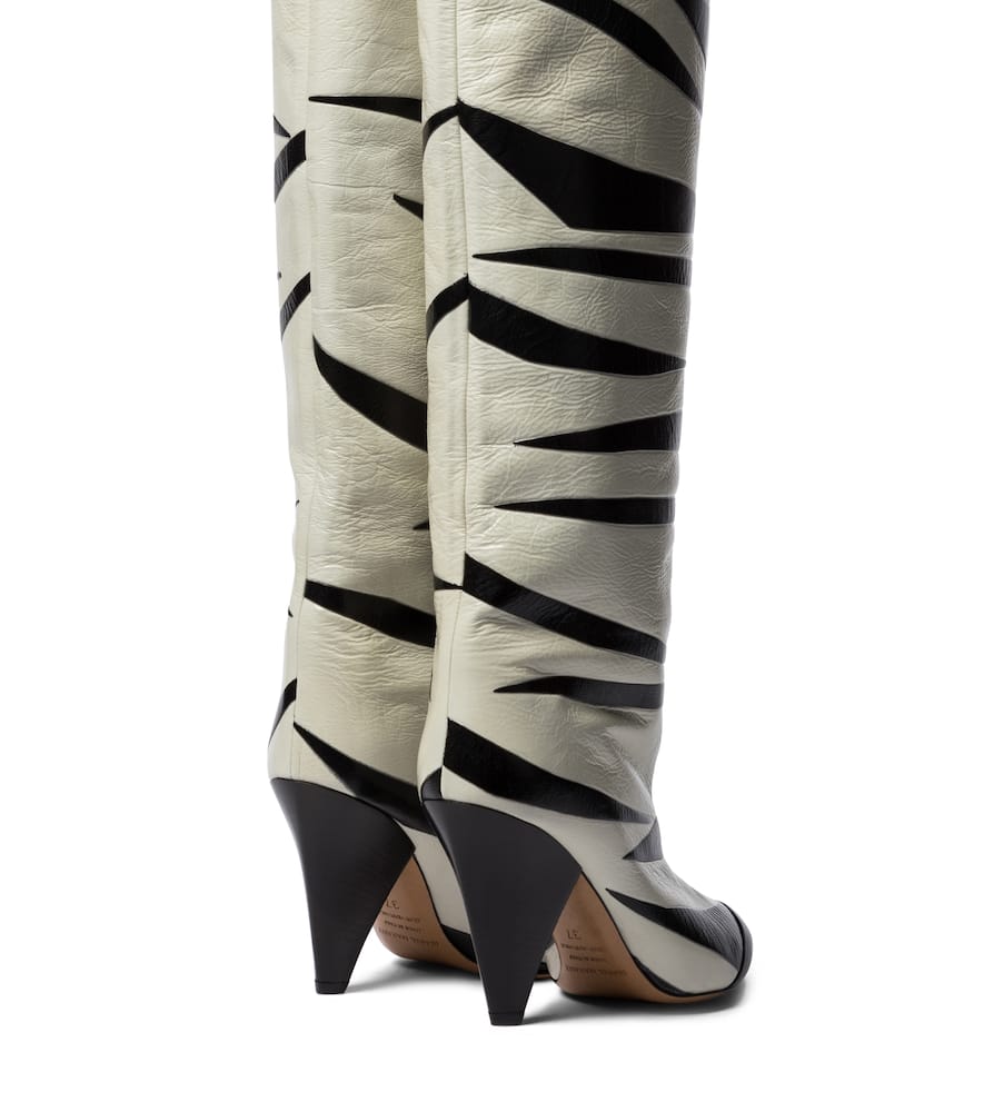 ISABEL MARANT LARZEE ZEBRA-APPLIQUÉ LEATHER KNEE-HIGH BOOTS
