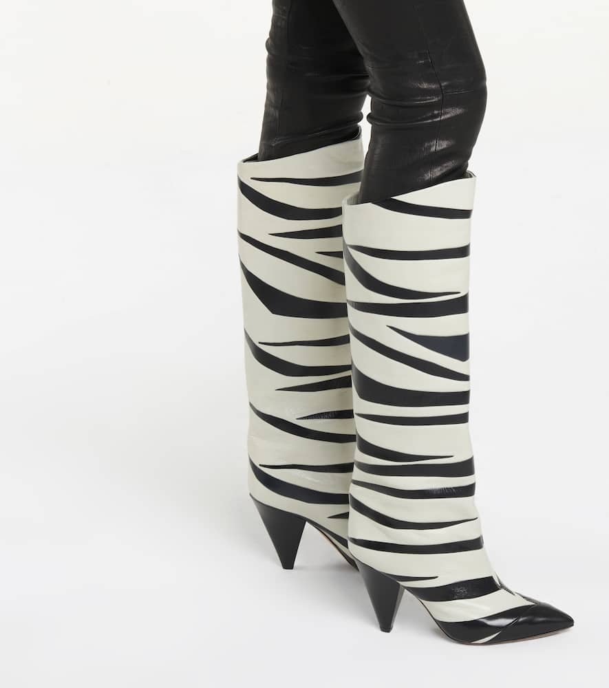 ISABEL MARANT LARZEE ZEBRA-APPLIQUÉ LEATHER KNEE-HIGH BOOTS