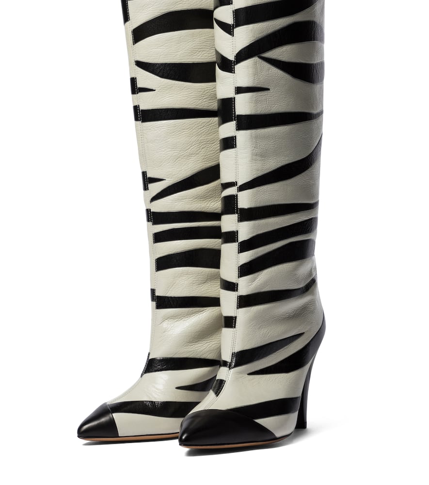 ISABEL MARANT LARZEE ZEBRA-APPLIQUÉ LEATHER KNEE-HIGH BOOTS