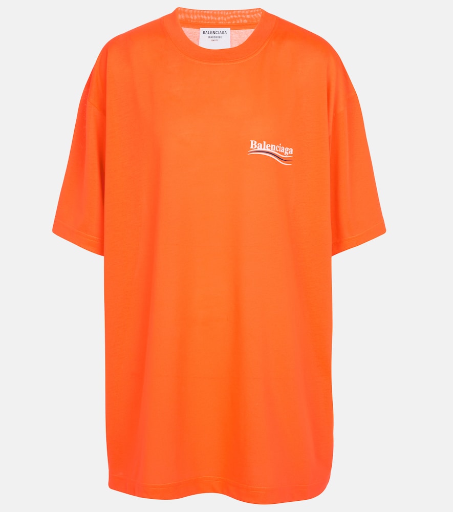 Balenciaga Logo Oversized Cotton Jersey T-shirt In 7073 Fluo O/white/blue |  ModeSens