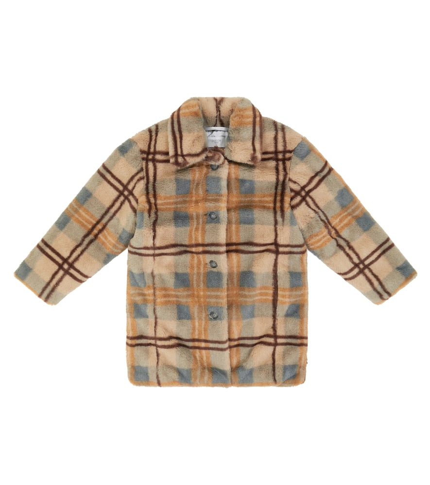 Paade Mode Brown Faux Fur Olive Check Coat In Brown