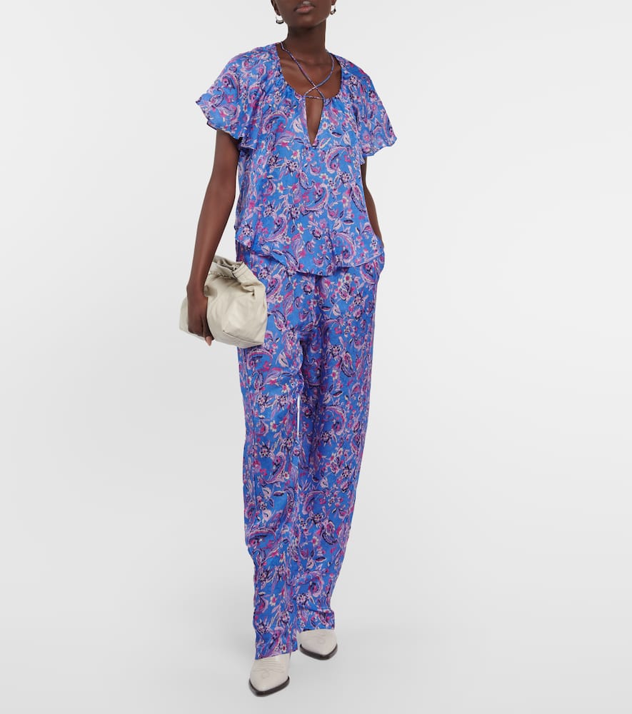 Isabel Marant Piera Printed Silk-blend Pants In Blue