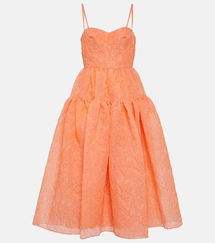 Shop Erdem Abelia Organza Cloque Midi Dress In Orange