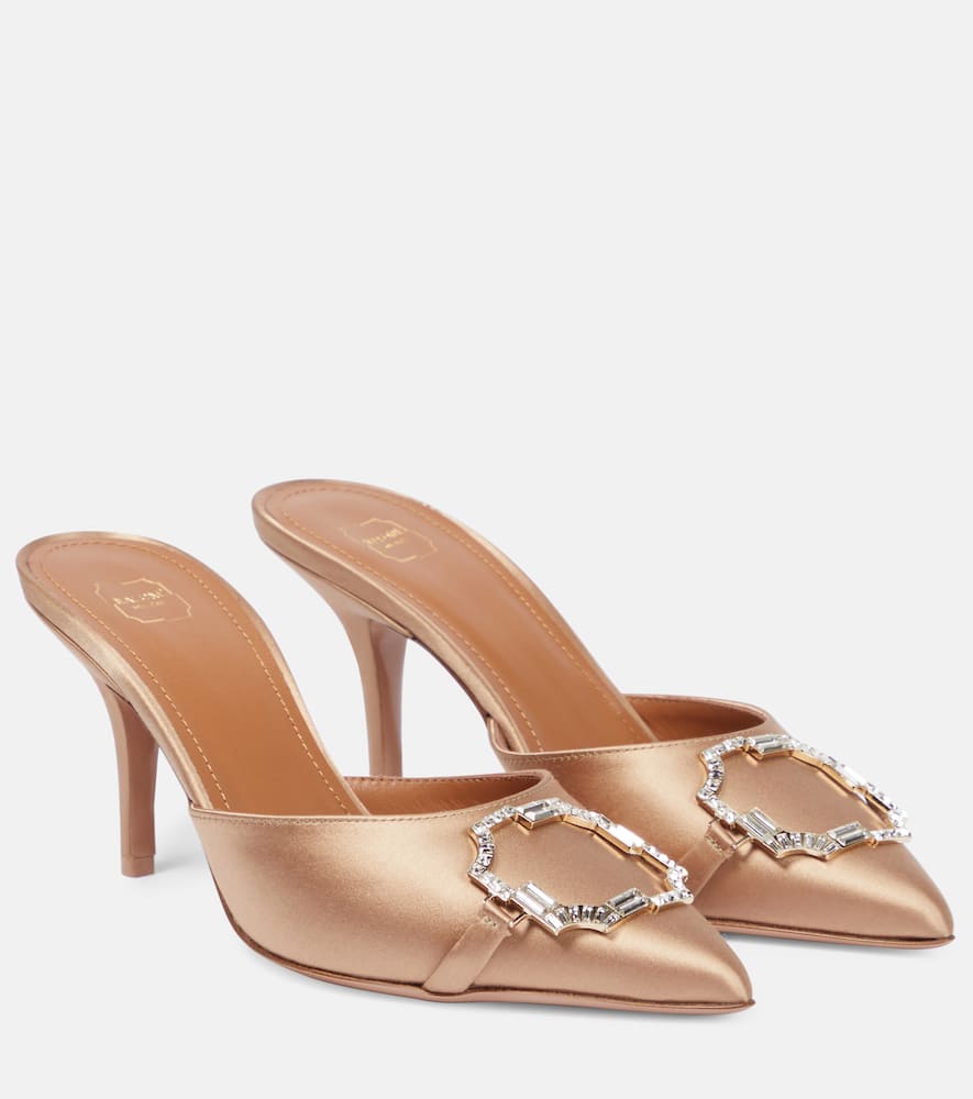 Malone Souliers Missy 85 Embellished Satin Mules In Chai/chai