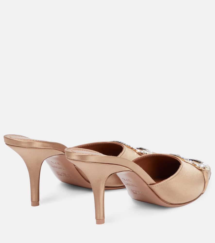 Shop Malone Souliers Missy 85 Embellished Satin Mules In Chai/chai