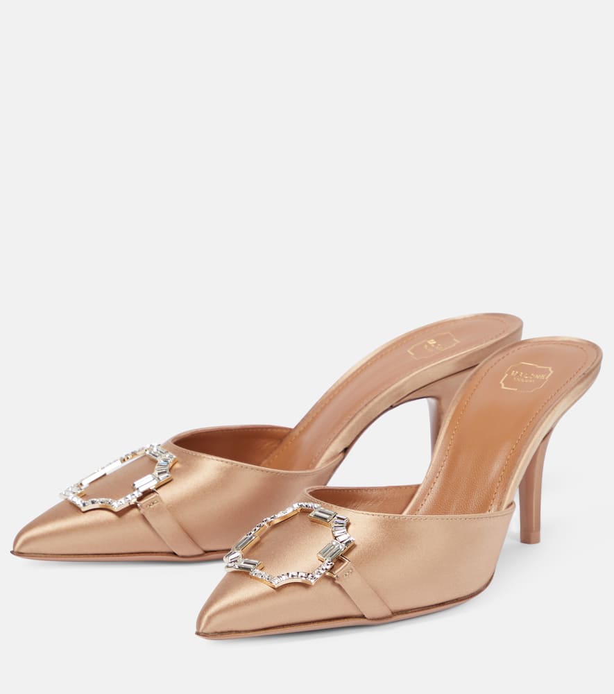 Shop Malone Souliers Missy 85 Embellished Satin Mules In Chai/chai