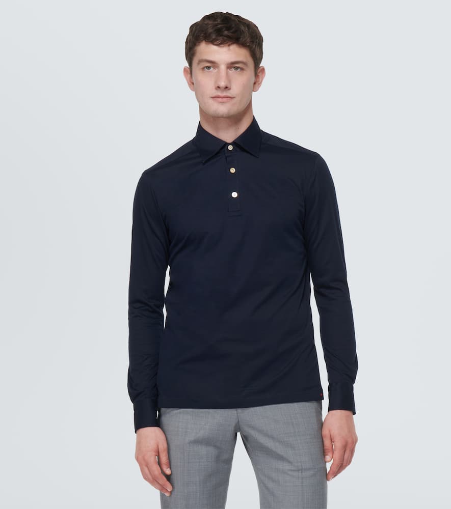Shop Kiton Cotton Poplin Polo Top In Blue