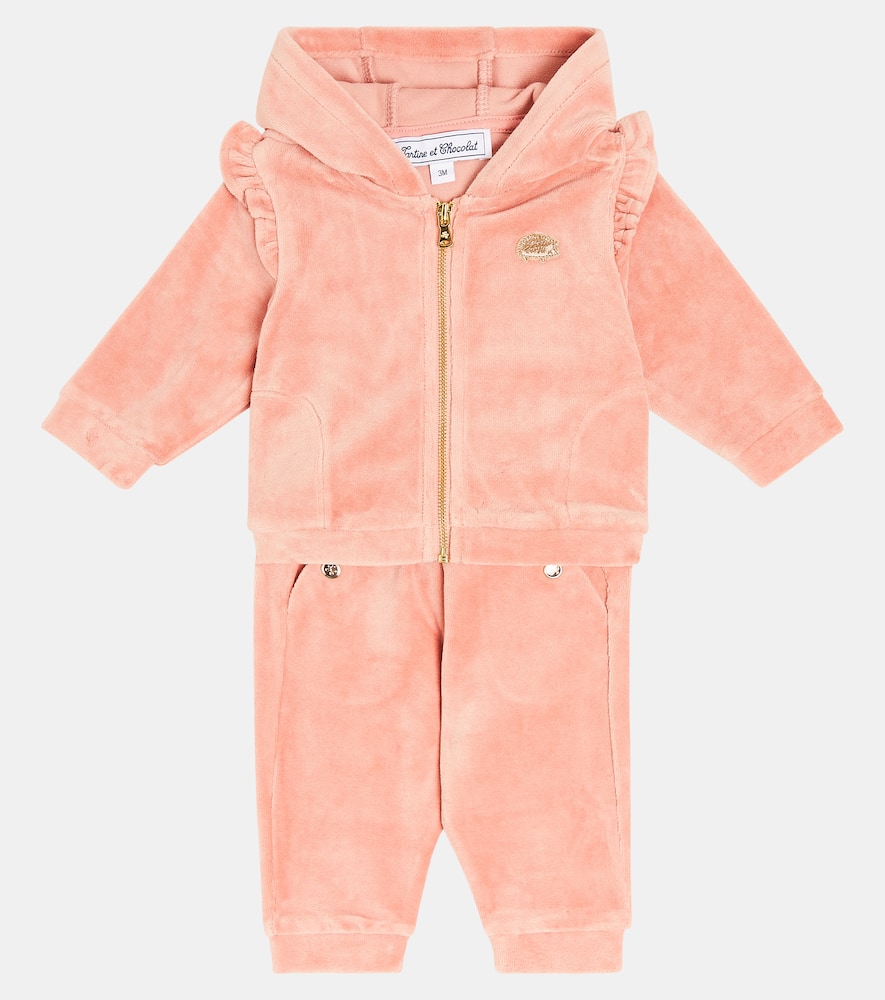 Shop Tartine Et Chocolat Baby Cotton-blend Velvet Tracksuit In Pink