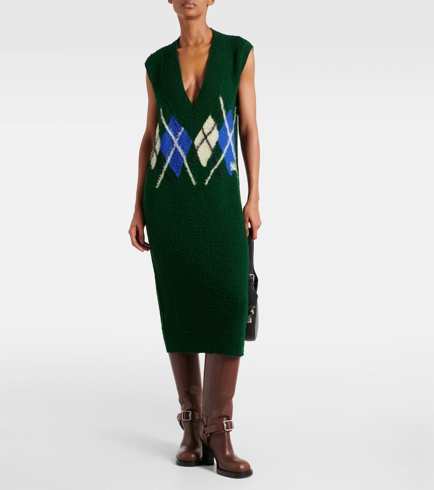 Shop Burberry Argyle Wool Maxi Dress In Ivy