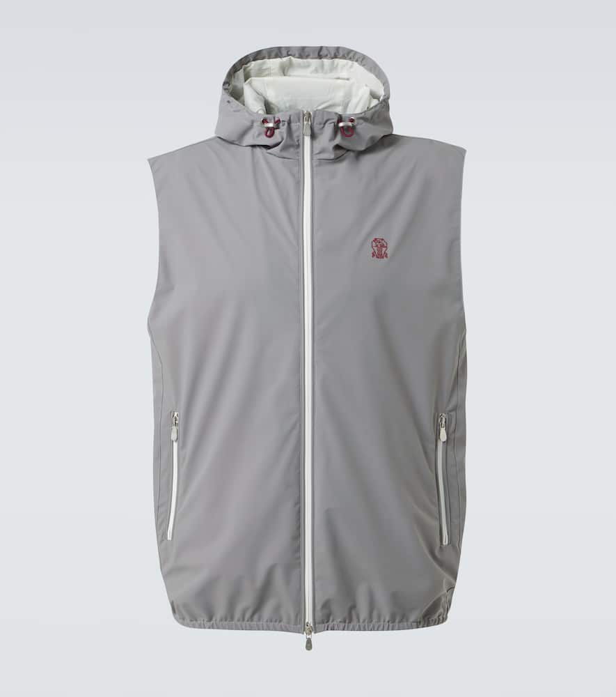 Logo hooded zip-up vest