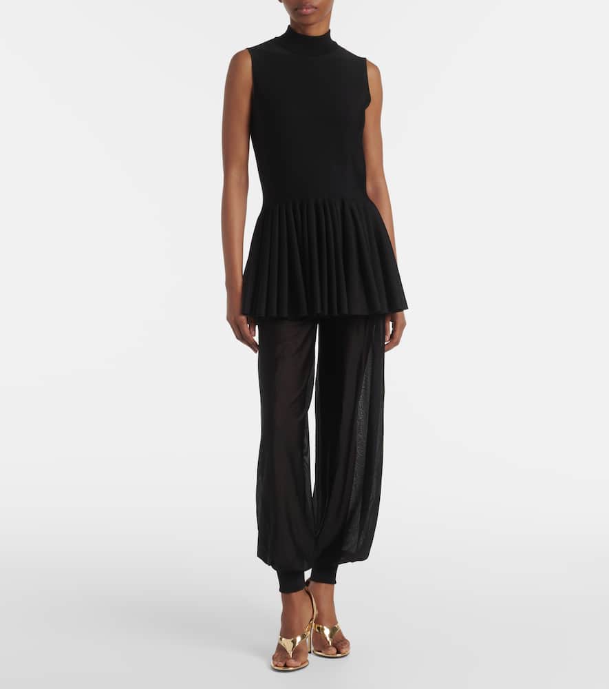 Alaïa Womens Godet Pleated Knitted Top Noir Alaia In Black
