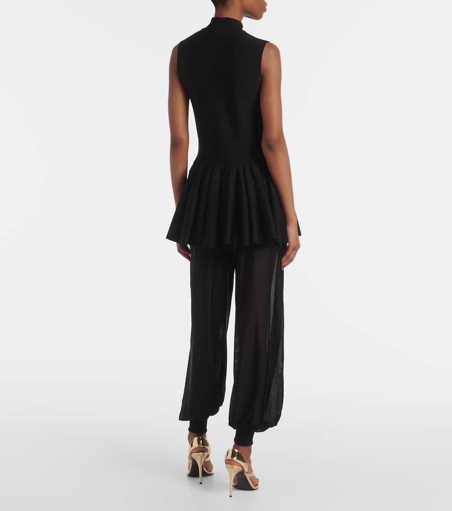 Alaïa Womens Godet Pleated Knitted Top Noir Alaia In Black