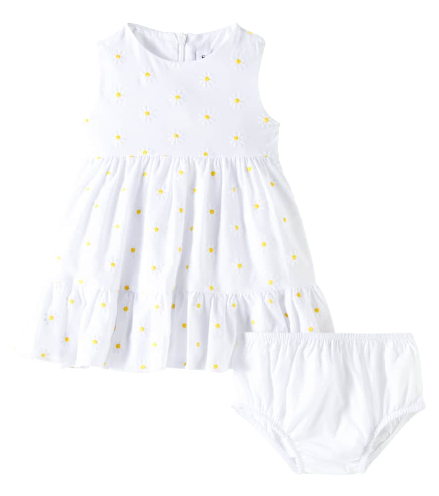 Il Gufo Baby Floral Cotton Dress And Bloomers Set In White