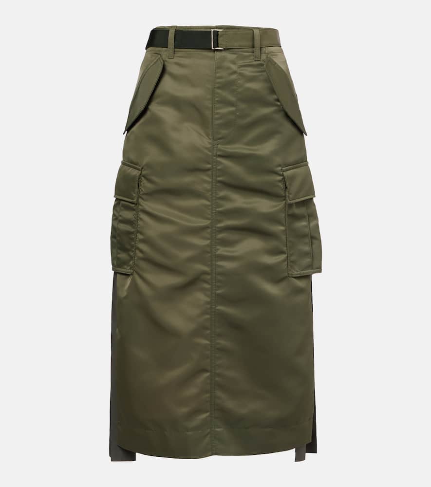 Sacai Nylon Twill Midi Skirt In Green