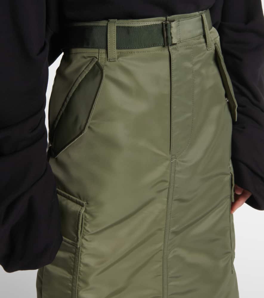 Sacai Nylon Twill Midi Skirt In Green