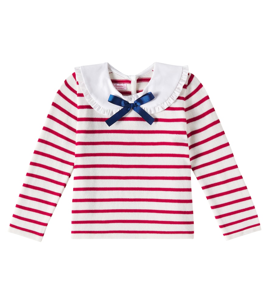 La Coqueta Morissa Striped Cotton Sweater In Red