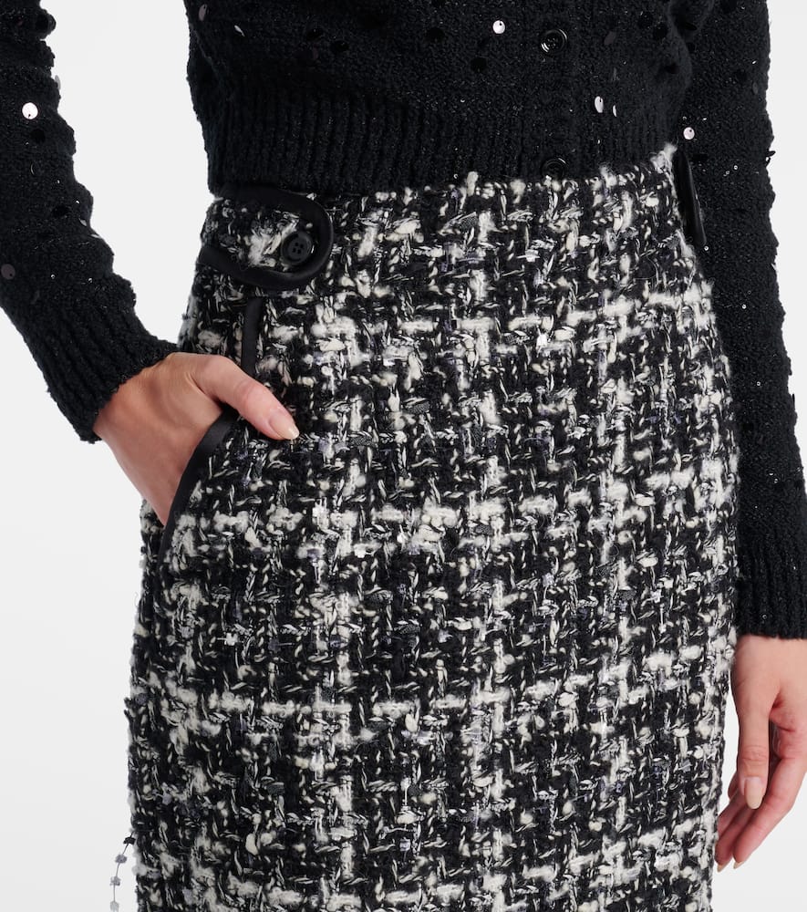 Dolce & Gabbana Wool Blend Midi Skirt With Tweed Pattern In Black