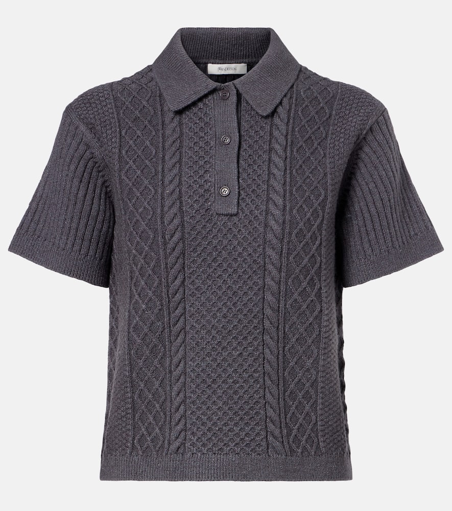 Jw Anderson Cable-knit Wool And Cotton-blend Polo Shirt In Gray