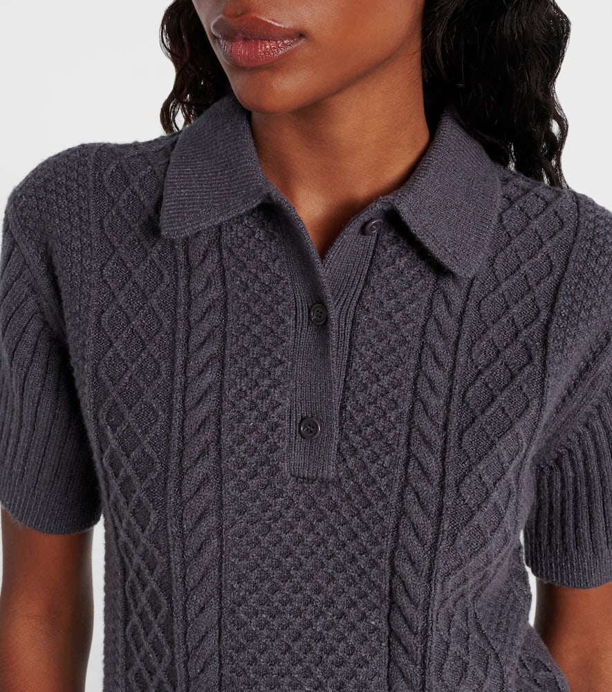 Jw Anderson Cable-knit Wool And Cotton-blend Polo Shirt In Gray