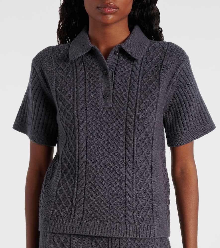 Jw Anderson Cable-knit Wool And Cotton-blend Polo Shirt In Gray