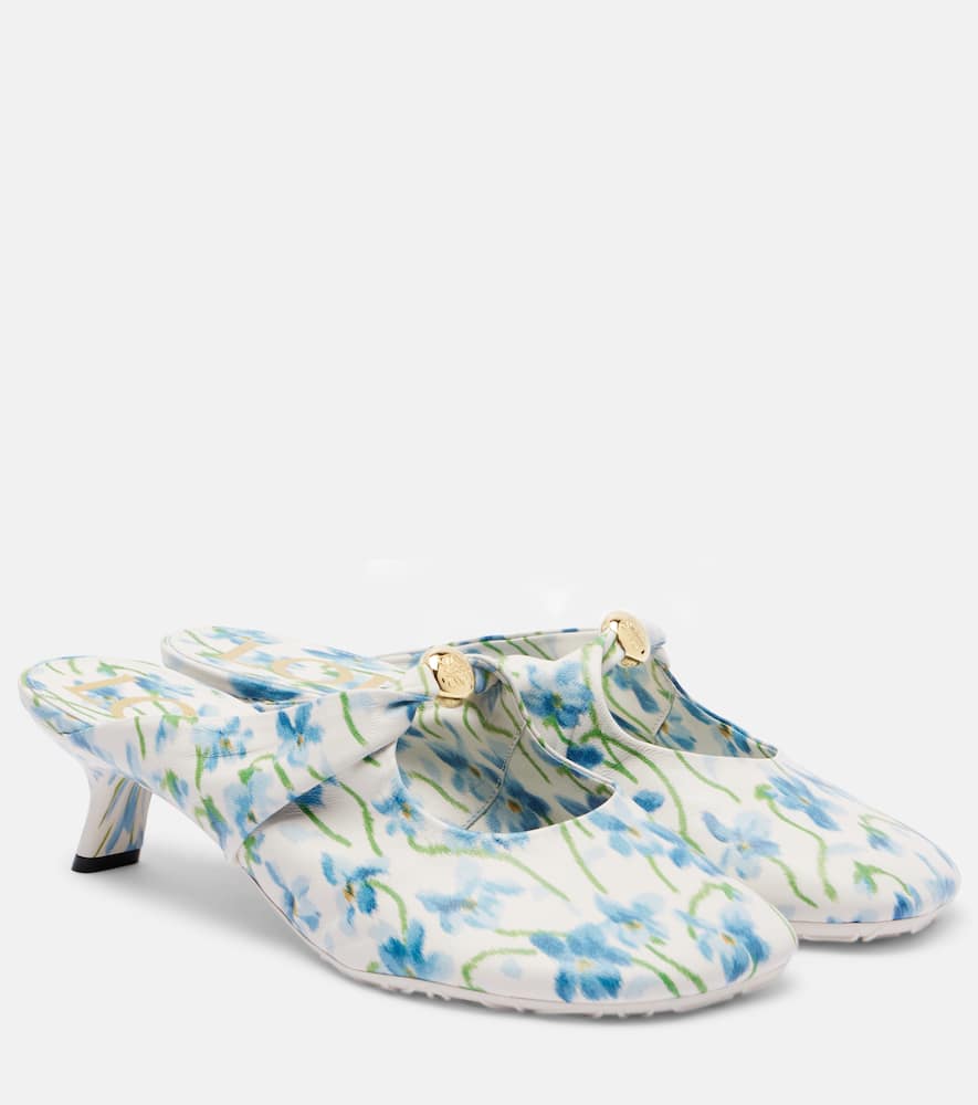 Loewe Pebble Soft 45 Floral Leather Mules In Blue