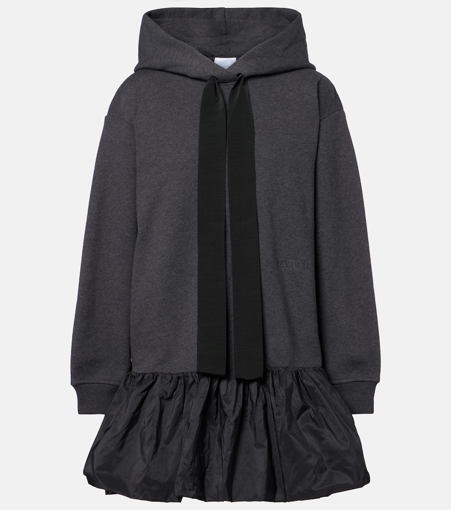 Patou Ruffle Hem Hoodie Dress In Organic Cotton And Faille Clothing In Gray