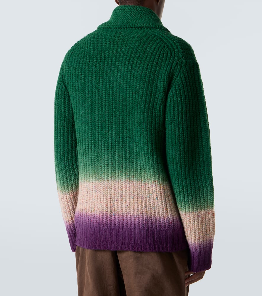 Sacai Ribbed-knit Wool Zip-up Cardigan In Green