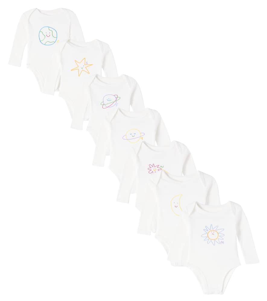 Stella Mccartney Baby Set Of 7 Embroidered Cotton Bodysuits In White