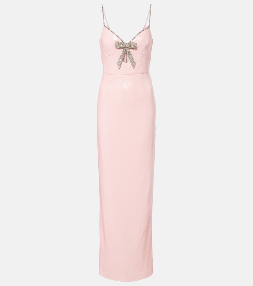 Rebecca Vallance Lena Bow-detail Sequined Gown In Pink