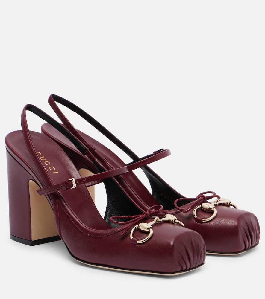 Gucci Horsebit Leather Slingback Pumps In Burgundy