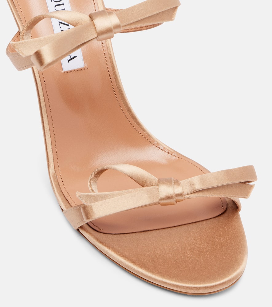 Aquazzura Soave 85 Bow-detail Satin Mules In Gold