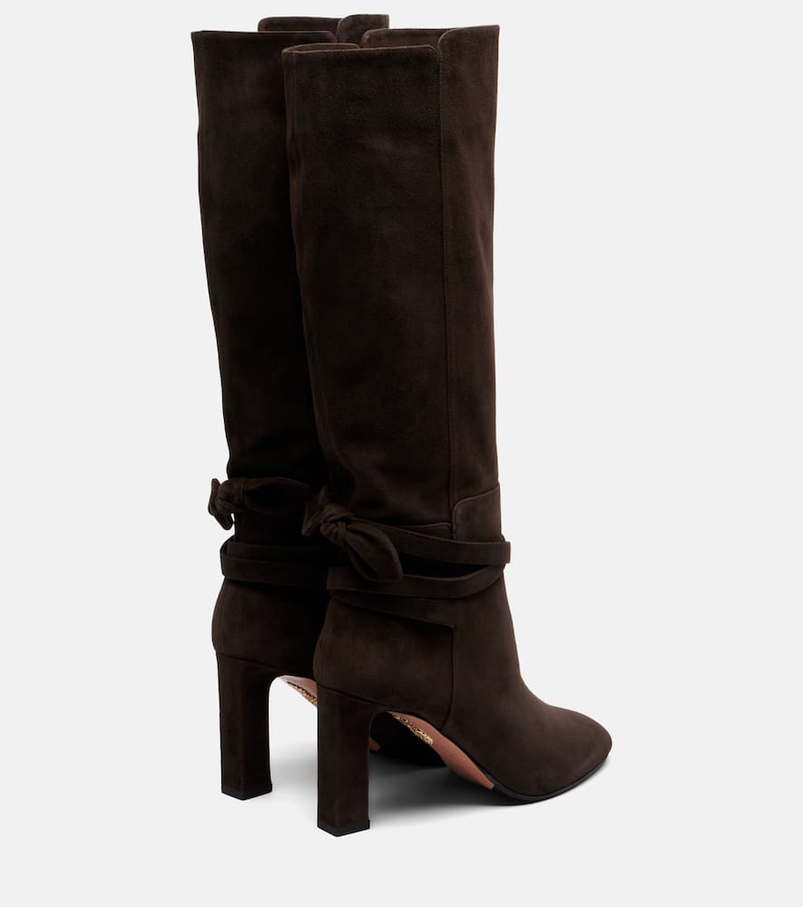 Aquazzura Very Bow 85 Suede Knee-high Boots In Brown