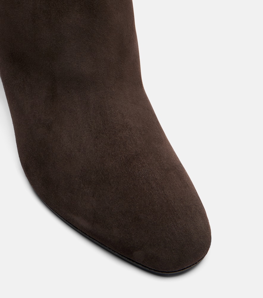 Aquazzura Very Bow 85 Suede Knee-high Boots In Brown