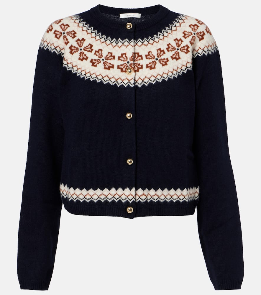 Frame Fair Isle Cashmere Cardigan In Blue