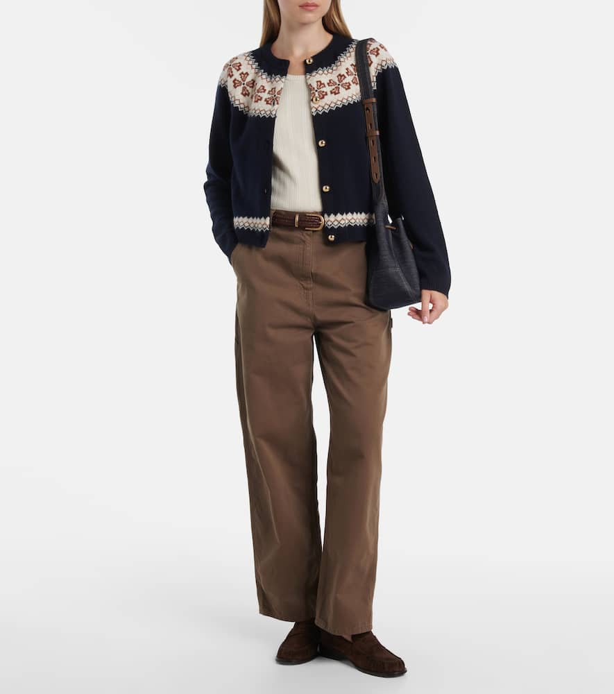 Frame The Cashmere Fair Isle Cardi Navy In Blue