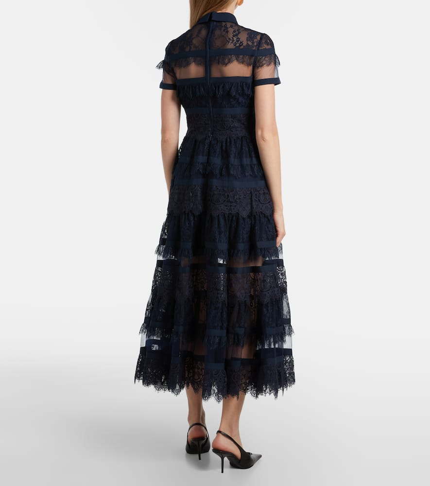 Elie Saab Tie-neck Lace Midi Dress In Blue
