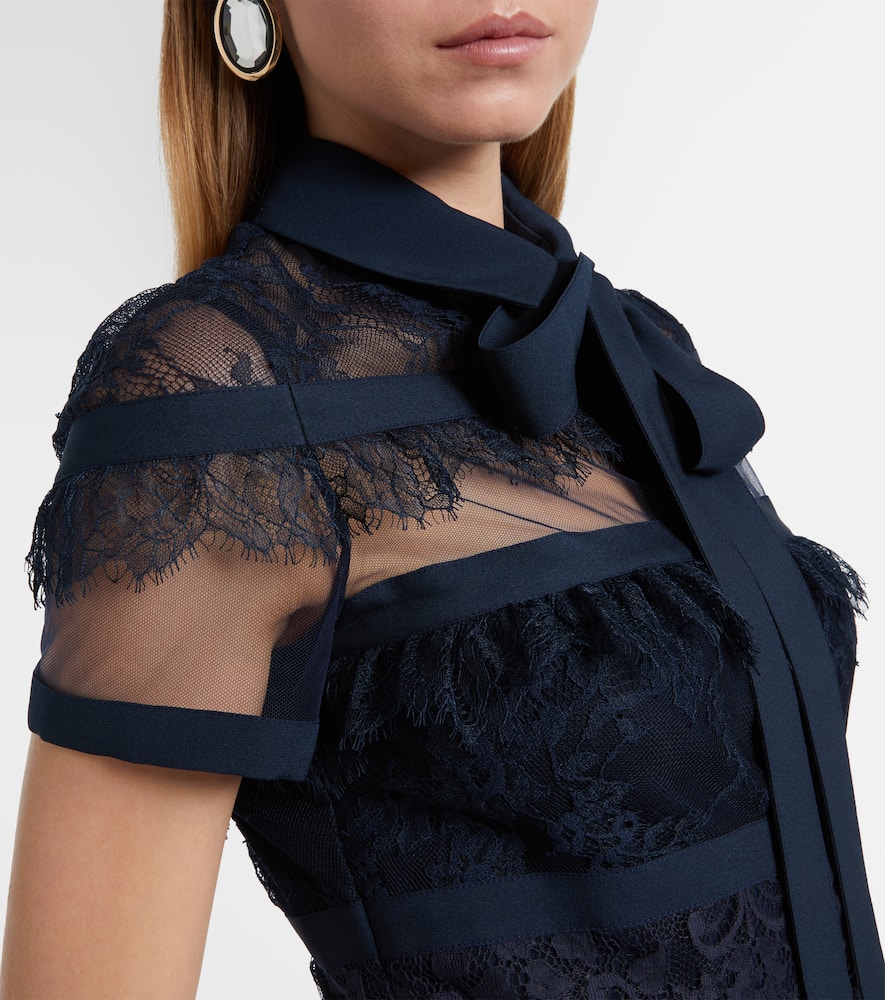 Elie Saab Tie-neck Lace Midi Dress In Blue