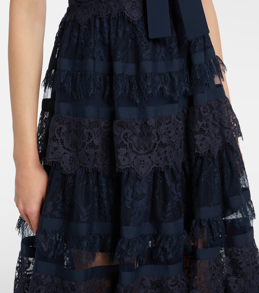 Elie Saab Tie-neck Lace Midi Dress In Blue